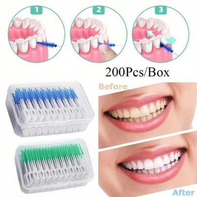 200pcs Soft Silicone Interdental Brushes For Oral Braces - Gentle, Odorless Personal Care