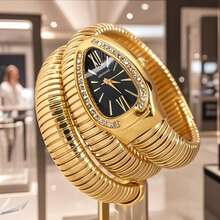 Fashion Women's Gold Snake Wrap Bracelet Watch – Luxury Quartz Bangle Jewelry Wristwatch With Rhinestones - trắng - Xem 5
