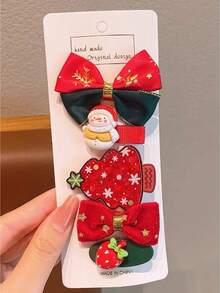 5pcs Kids Cute Cartoon Bowknot Side Clip Hair Accessories, Fashionable Hairpin For Christmas Party, Girls