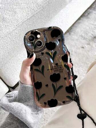 1 件郁金香花朵图案手机壳带挂绳适用于 15/15Pro/15Plus/15Promax