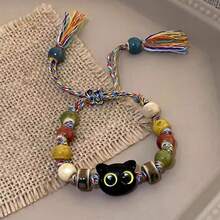 Skull Cat Ceramic Woven Bracelet Female Niche Design Sweet Chinese Style Tassel Colorful Bracelet Bracelet - Vòng tay mèo đầu lâu vua ma [1 chiếc] - Xem 2