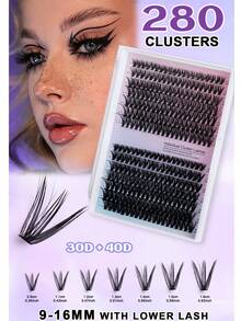 280 piezas de extensiones de pestañas en racimo, maquillaje de escenario DIY segmentado 30P/40P pestañas de fibra natural, pestañas rígidas