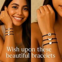 YFmyKoyosa 3 Piezas Pulseras de Sol Luna y Estrella para Mujer, 3 Pulseras de  para 3 Mejores Amigos, Pulseras Ajustables Hechas a Mano con Cordón, Cuerda de Cera, Moda Regalos para Mujer Cumpleaños para Mamá Hermana Amiga - 1 - Ver 3