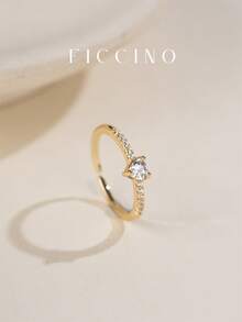 Nhẫn hở FICCINO hình trái tim mini mạ vàng đính đá Cubic Zirconia có thể điều chỉnh, phong cách tối giản và cá nhân hóa dành cho nữ, quà tặng cặp đôi đeo hàng ngày, ngày lễ, kỷ niệm, ngày lễ tình nhân, có hộp đựng - 1047r - Xem 2