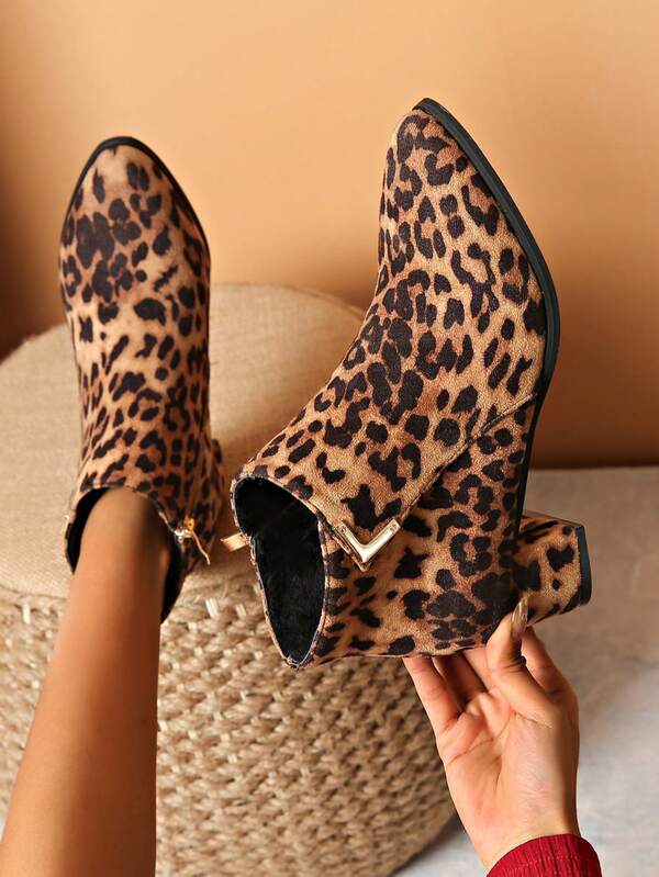 Women's Short Boots, Casual & Warm, Autumn/Winter, Chunky Heel Suede Boots, Elegant Suede V-Cut Side Zipper Boots