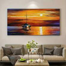 1 pièce canevas d'art de bateau de voile au coucher de soleil - Sans cadre, affiche sur canevas de haute qualité, œuvre d'art unique, peinture murale polyvalente - Idée de cadeau parfaite, convient pour la chambre à coucher, le bureau, le salon, le café, le bar, la maison et la décoration de dortoir