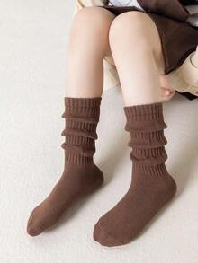 4 Pairs Girls Socks, Solid Color Casual Loose Style, Fashion, Breathable And Soft, Suitable For Daily Wear - Multicolor - View 3