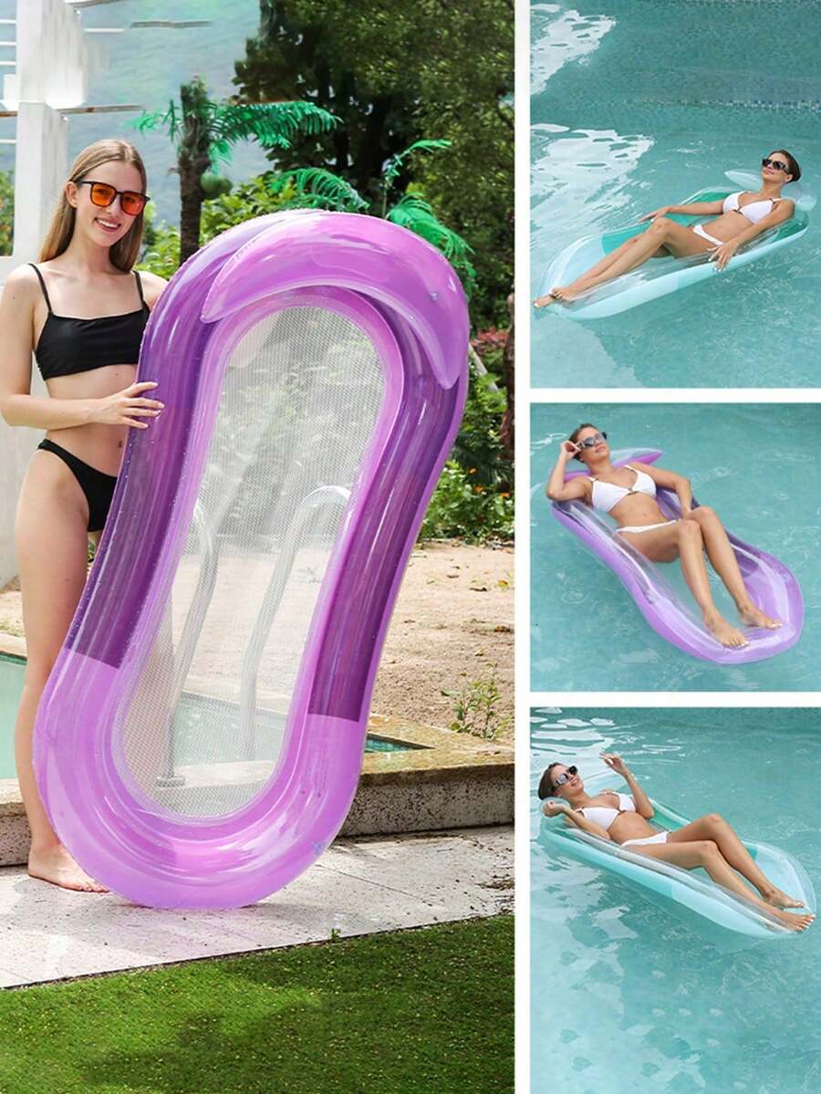 1 Pc Inflatable Swimming Floating Bed Hammock Adults, For Pool With Soft Mesh Center, Water Lounge With Headrest For Swimming Pool Float Lounge Toys