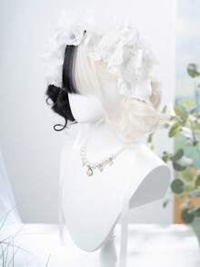 alicegarden 1 Synthetic Heat-Resistant Wig With Bangs, Color Blocked Short Roll Wig, 12 Feet Long, Made Of Fiber, Suitable For Daily Use, Natural Simulation Wig