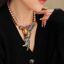 Creative And Fashionable Imitation Pearl Parrot Bird Wings, Cute Animal Necklace, Light Luxury, Niche Elegance, Retro High-End Design Sense, Earrings, Daily Leisure Commuting Accessories, Suitable For Banquets, Parties, Birthdays And Holiday Gifts For Girlfriends And Girlfriends - 項鍊-彩色(環保) - 查看 9