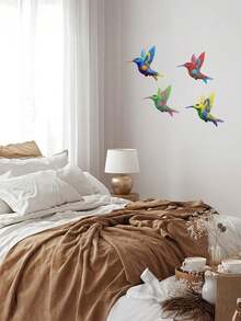 4 piezas de arte de pared de metal de colibrí vibrante - reutilizable, esculturas coloridas para decoración interior y exterior, perfectas para balcón, jardín y sala de estar, arte de pared de jardín | Arte de pared vibrante | Arte de metal duradero, decoración de colibrí, perfecto para la decoración de la habitación
