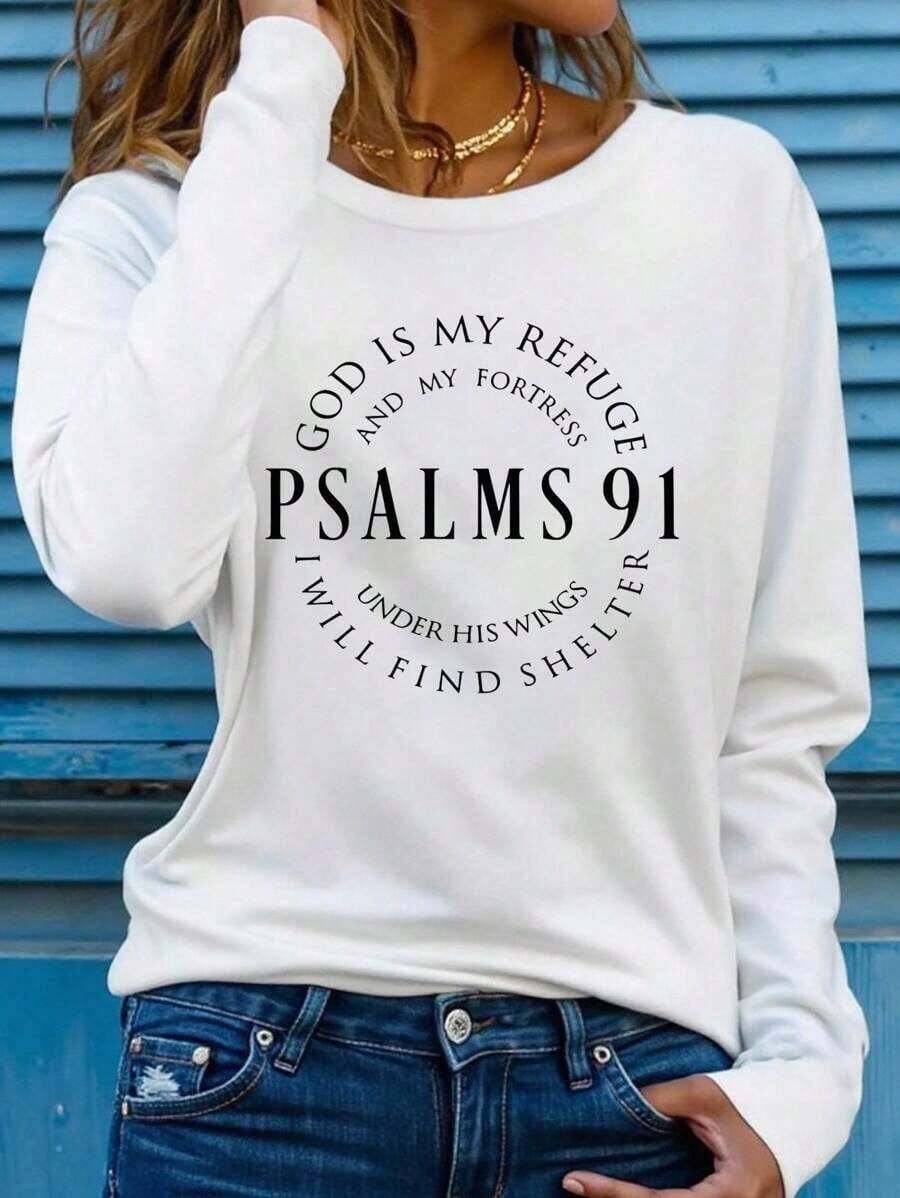 Women I Sought Lord Religious Long Sleeve Tee, Bold Inspirational Verse Print Soft Breathable Casual Faith Top Ideal Christian Gift Daily Wear - 白色 - 查看 1