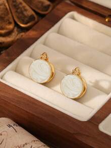 1 Par de Brincos de Pino Esmaltados Dourados Minimalistas e Geométricos de Dois Lados, Adequados para Uso Diário, Festivais, Férias, Praia, Festas e Presentes de Joias para Mulheres