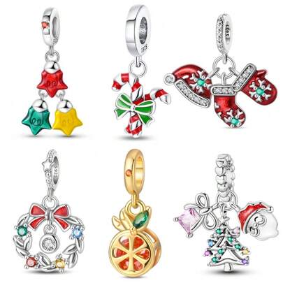 1 Ciondolo in argento sterling a forma di arancia, 1 ciondolo a forma di corona di Natale, 1 ciondolo a forma di stella luminosa, 1 ciondolo a forma di bastoncino di zucchero, 1 set di 3 ciondoli invernali, 1 ornamento natalizio. Ideale da abbinare a bracciali, collane, perline per bracciali e altre creazioni di gioielli fai-da-te in catena di serpente autentica. Un regalo di lusso per i propri cari.