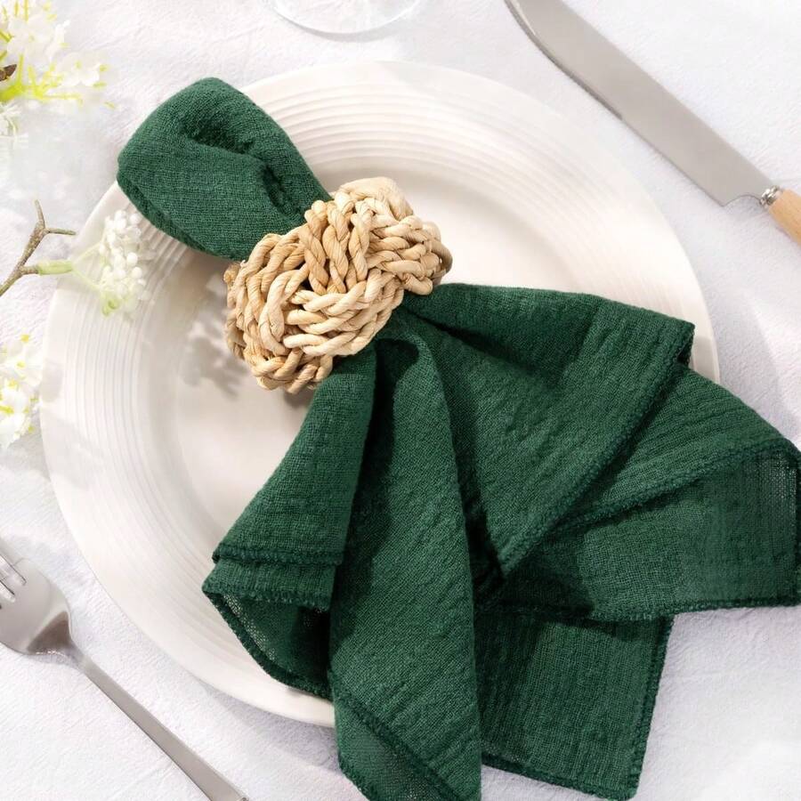 12pcs Solid Color Handmade Washable & Reusable Napkins, 42*42cm/16.5*16.5inch, Suitable For Weddings, Outdoor Events, Party Decorations, Cafes, Fine Dining, Hotels, Food Photography, And Daily Use - 墨綠色 - 查看 1