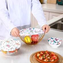 5 Pcs Bowl Covers Reusable In 5 Size Stretch Cloth Fabric Elastic Food Storage Bowl Covers Bread Sourdough Lids For Proofing Food Fruits Leftover(Stylish Style) - Multicolor - View 10