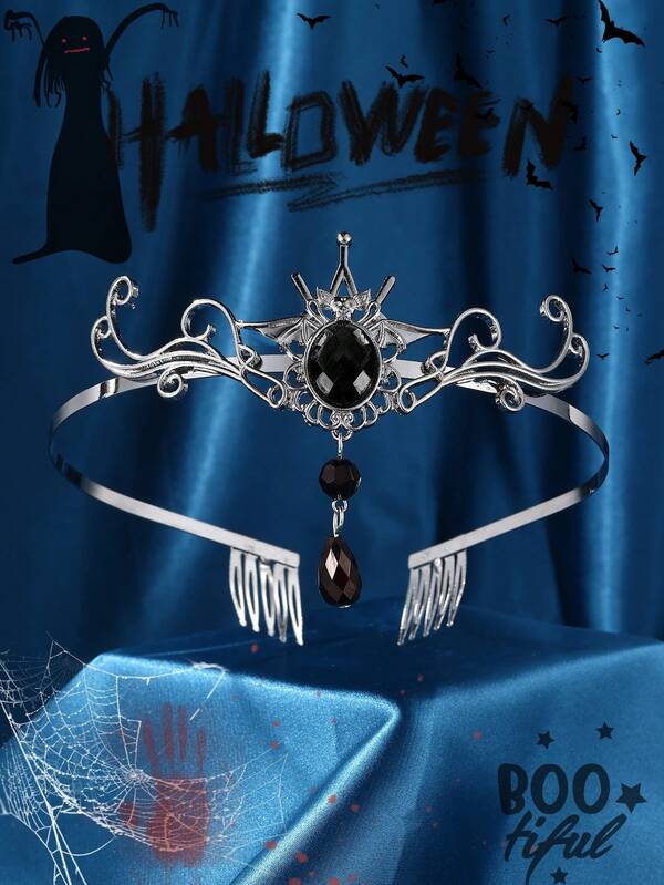 1 faixa de cabeça de morcego de cristal gótico, pingente de cristal preto, acessório de cabelo de caveira com strass, fantasia para mulheres e meninas - faixa de cabeça, rainha, acessório de cabeça para baile de máscaras preto, faixa de cabeça de bruxa, decoração para festa de Halloween