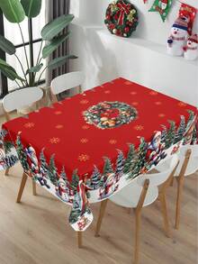 غطاء طاولة ديكور عيد الميلاد قطعة واحدة، قماش طاولة بنمط بابا نويل والثلجي وشجرة عيد الميلاد، ديكور حفلة عيد الميلاد المبهج، قماش طاولة ناعم بقوام جلد الخوخ، ديكور مطبخ عيد الميلاد، ديكور غرفة الطعام، غطاء ديكور الخزانة - إكليل عيد الميلاد على شكل رجل ثلج عجوز من الذكاء الاصطناعي - مشاهدة 3