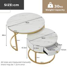 Modern Nesting Coffee Table With High Gloss Marble Design (Original Sku WF295255AAW) Set Of 2 Round Coffee Tables Round Nesting Side Table - White - View 9