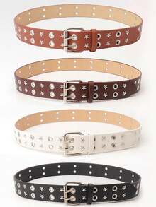 Cinturón de cintura con doble hebilla de remache con estrella vintage para niños y adolescentes, accesorio de ropa con hebilla de aguja fina de PU, cinturón de decoración de jeans de estilo callejero de alta gama para niña