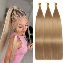 3 Pcs Straight Hair Extensions 24 Inch Bone Straight Braiding Hair Extensions, Soft Synthetic Bundles Crochet Braids Hair Bundles For Braiding (150g/Pc) - Multicolor - View 12