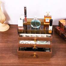 Multi-Layer Jewelry Box, High-End Elegant Necklace Earring Storage Box, Large Capacity Walnut Grain Jewelry, Glasses, Watch Display Case