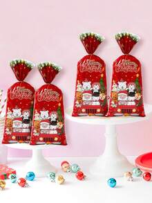 100pcs Christmas Gift Bags, Christmas Animal Driving Pattern Plastic Bags, Gift Packaging Bags, Christmas Party Candy Bags, Merry Christmas Decorations, Christmas Family Gathering Gift Wrapping Supplies, Christmas Small Gift Bags, Christmas Kitchen Packaging Supplies, 2026 New Year Decor, Christmas Party Supplies, Xmas Gifts, Party Favors