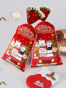 100pcs Christmas Gift Bags, Christmas Animal Driving Pattern Plastic Bags, Gift Packaging Bags, Christmas Party Candy Bags, Merry Christmas Decorations, Christmas Family Gathering Gift Wrapping Supplies, Christmas Small Gift Bags, Christmas Kitchen Packaging Supplies, 2026 New Year Decor, Christmas Party Supplies, Xmas Gifts, Party Favors