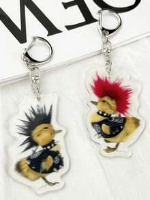 2Pcs Duck Keychain Set - High-Quality Acrylic Backpack Charms With Cute Abstract Design - Couple Matching Quirky Cute Accessories Car Accessories Bag Charm Backpack For School Cartoon Goth Y2k Christmas Gift Ideas Bag Lanyards With Id Holder Car Accessories Bag Charms