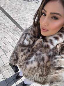 秋冬新款ins博主同款豹纹仿皮草高端中长款皮草外套女人造皮草大衣蓬蓬外套皮草 - 彩色 - 查看 7