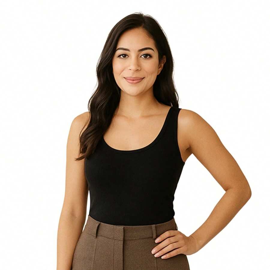 Women's Slim Visco Lycra Tank Top From S To XL Basic And Casual Spring And Summer Fashion 3020.C2 - 黑色 - 查看 1