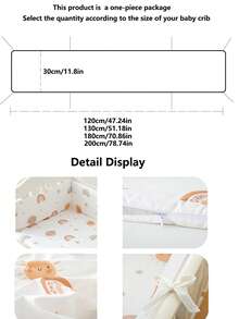 1 件婴儿床保险杠软垫护栏，婴儿床衬垫，新生儿卡通印花软垫床围栏，儿童防撞杆，防坠落护栏 - 橘色 - 查看 2