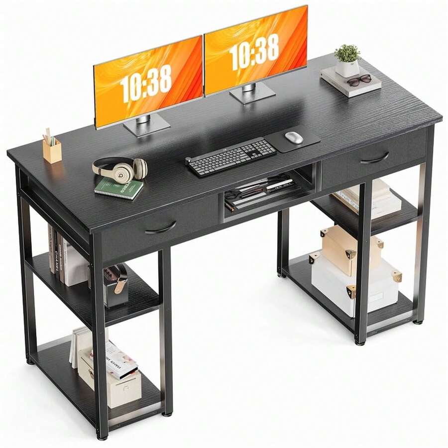 48 Inch Desk With 2 Drawers Home Office Computer PC Table, Black A - màu đen - Xem 1