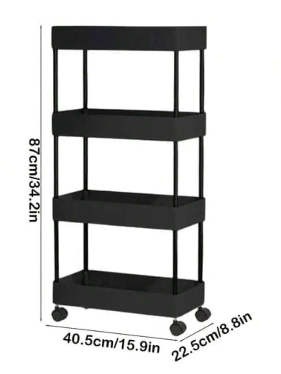 Carrito Organizador de 4 Niveles con Ruedas  Multiusos para Baño y Cocina - Negro - Ver 1
