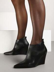 Minimalist Pointed Toe Wedge Ankle Boots - Black - View 2