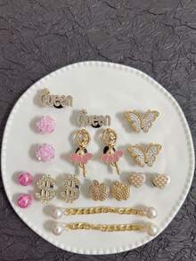 18pcs Elegant Faux Pearl, Bow & Glitter Bear Shoe Clips, ABS Glitter Pink Bow DIY Decorations, Versatile Accessories For Women's Sandals, Slippers, Beach Bags, Great Gift For Mother's Day And Holiday Parties