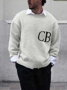 Men/Women Casual Loose Fit Lightweight Pullover Sweater With Letter Intarsia Pattern, Suitable For Spring, Autumn, Winter - White - View 5