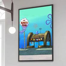1 pièce Affiche du film Bob l'éponge, Bikini Bottom, Patrick l'étoile, Squidward et autres personnages mignons, convient pour la décoration de la maison, du salon, de la chambre, de la pièce, de l'entrée, du bar, du restaurant, du café, peinture décorative sans cadre