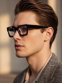 1 pieza Gafas ópticas de plástico con montura cuadrada de moda para hombres, gafas rectangulares clásicas de alta calidad adecuadas para computadora, oficina, decoración, luz, juegos