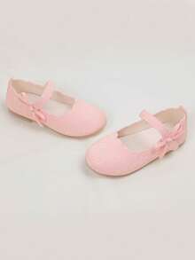 1 Đôi giày bệt Mary Jane màu trơn đơn giản thời trang trang trí nơ cho bé gái, thích hợp cho hoạt động ngoài trời, mọi mùa - Hồng - Xem 4