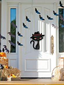 Gato negro y naranja creativo, artesanía de metal, decoración para jardín, patio, balcón, ambiente de fiesta, decoración linda, se puede colgar en paredes, árboles, regalo ideal para fiestas y cumpleaños