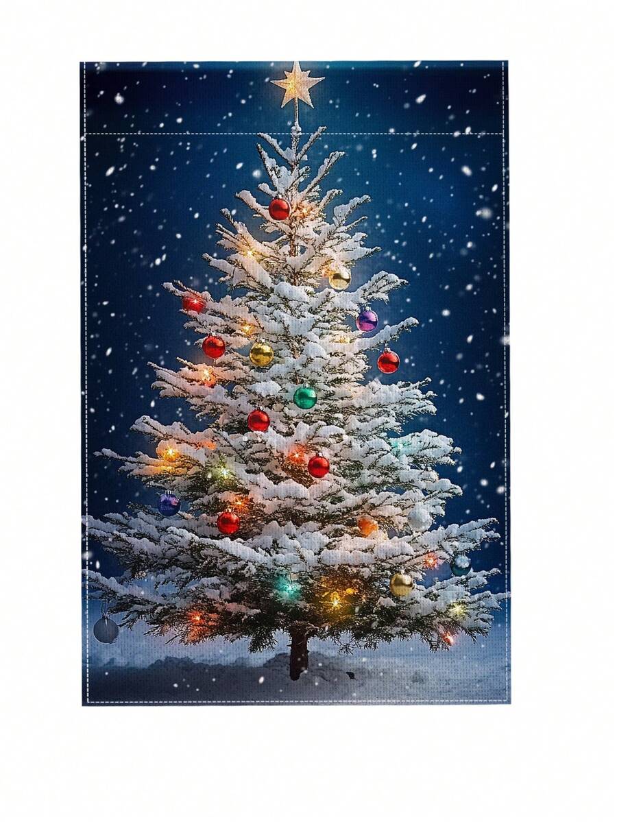 1pc Christmas Tree Garden Flag - Holiday Double-Sided Waterproof Burlap, 11.8"X17.7" - Outdoor Winter Decor, Outdoor Decoration (Flagpole Not Included)
