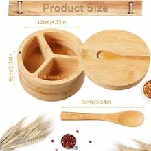 Bamboo Salt Jar Kitchen Seasoning Bottle Kitchen Supplies Circular Bamboo Seasoning Box Spice Rack - Multicolor - View 5