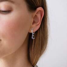 925 Sterling Silver Star & Moon Dangle Earrings - Bohemian Asymmetrical Design, Low Allergy, Daily & Vacation Wear, Unique Fine Jewelry Earrings Gift