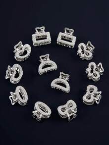 12pcs Asymmetric Texture Small & Delicate Personalized Metal Alloy Geometric Hair Claws For Women With High Forehead & Side Hair Bangs Party Claw Clips Hair Clips Hair Jaw Clip Hair Clamps Hair Clutch Hair Claw Clip, School Stuff, College Fall Winter Hair Accessories For Women For Vacation Outfits Woman - Silver - View 6