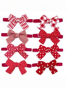 1PC Red Bow Tie Pet Tie, Creative Grid Ripple Dot Stripe Design Elements, Suitable For New Year And Christmas, Decorative Accessories For Small Dogs And Cats - Multicolor - View 7