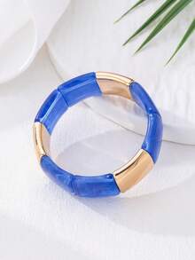 1pc Retro Tie Dye Acrylic Elastic Bracelet, Vibrant, Elegant, Personalized, Wide Face Bohemian Style Bangle, Suitable For Daily, Casual, Holiday Wear For Women (Color And Pattern May Vary)