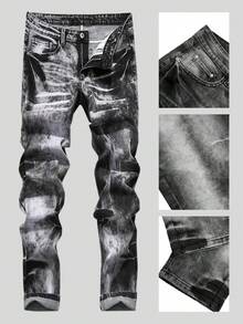 Men's Fashion Pocket Casual Jeans,Jeans Para Hombre,Men Denim,Slim Fit Stretch Jean,Pocket Casual Jeans - 黑色 - 查看 1