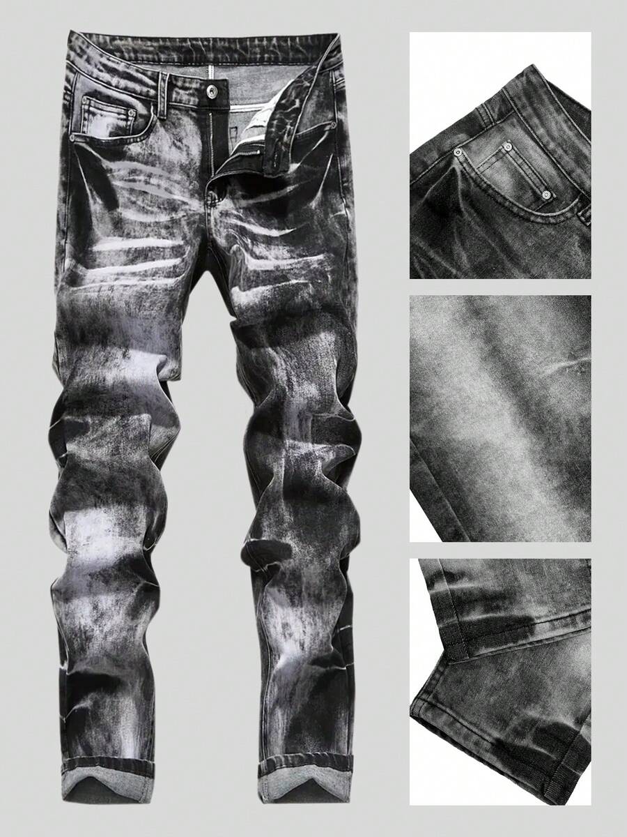 Men's Fashion Pocket Casual Jeans,Jeans Para Hombre,Men Denim,Slim Fit Stretch Jean,Pocket Casual Jeans - 黑色 - 查看 1