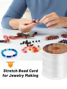 1pc Strong & Stretchy Elastic Beading Thread - 45.21meter Durable Rubber Band For DIY Jewelry Making, White Elastic String With Red Beads Compatibility, Bracelet & Necklace Crafting Supplies, String For Bracelet Making, Spool Design - Multicolor - View 6